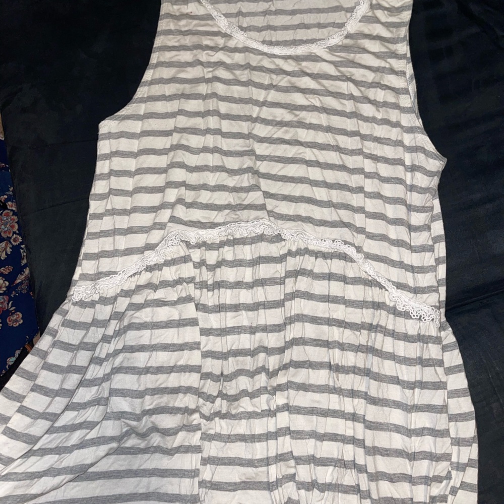 Striped Sleeveless Top with Lace Trim